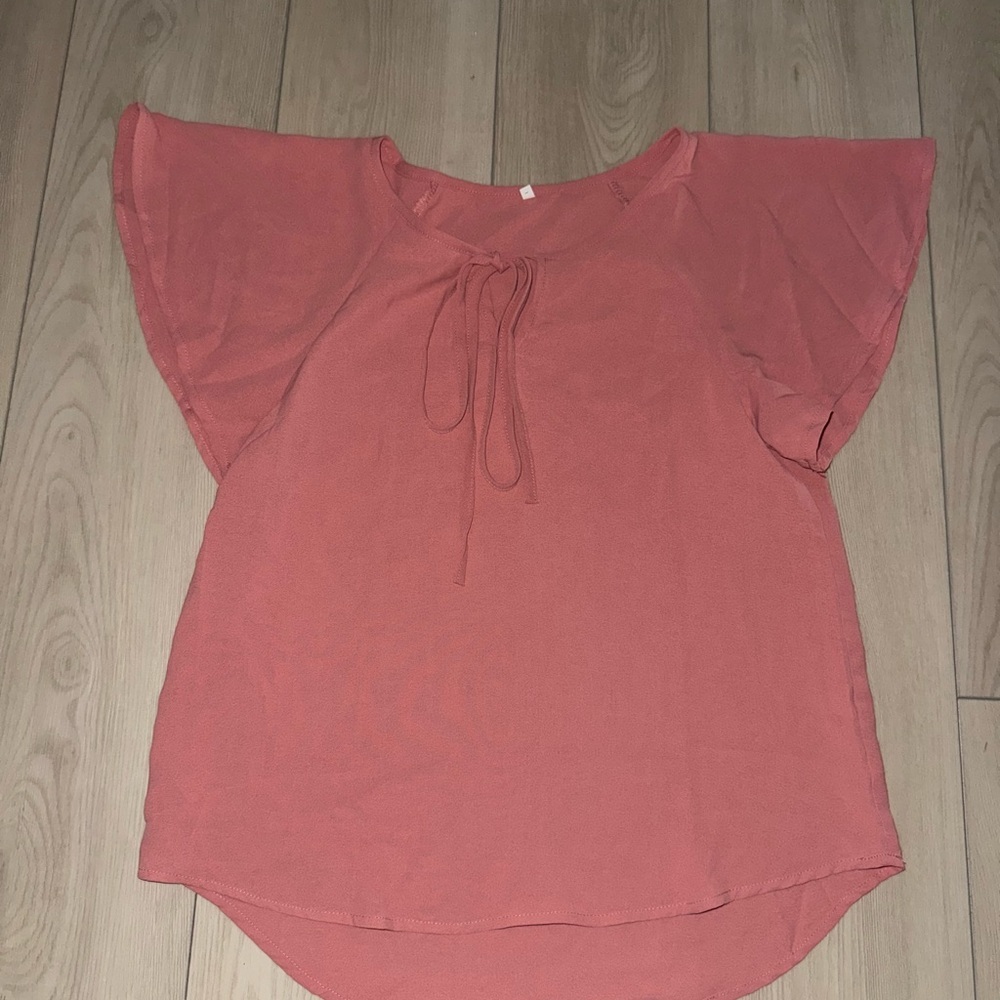 Women’s Size Small Flutter Sleeve Blouse Pink Coral Top NWOT